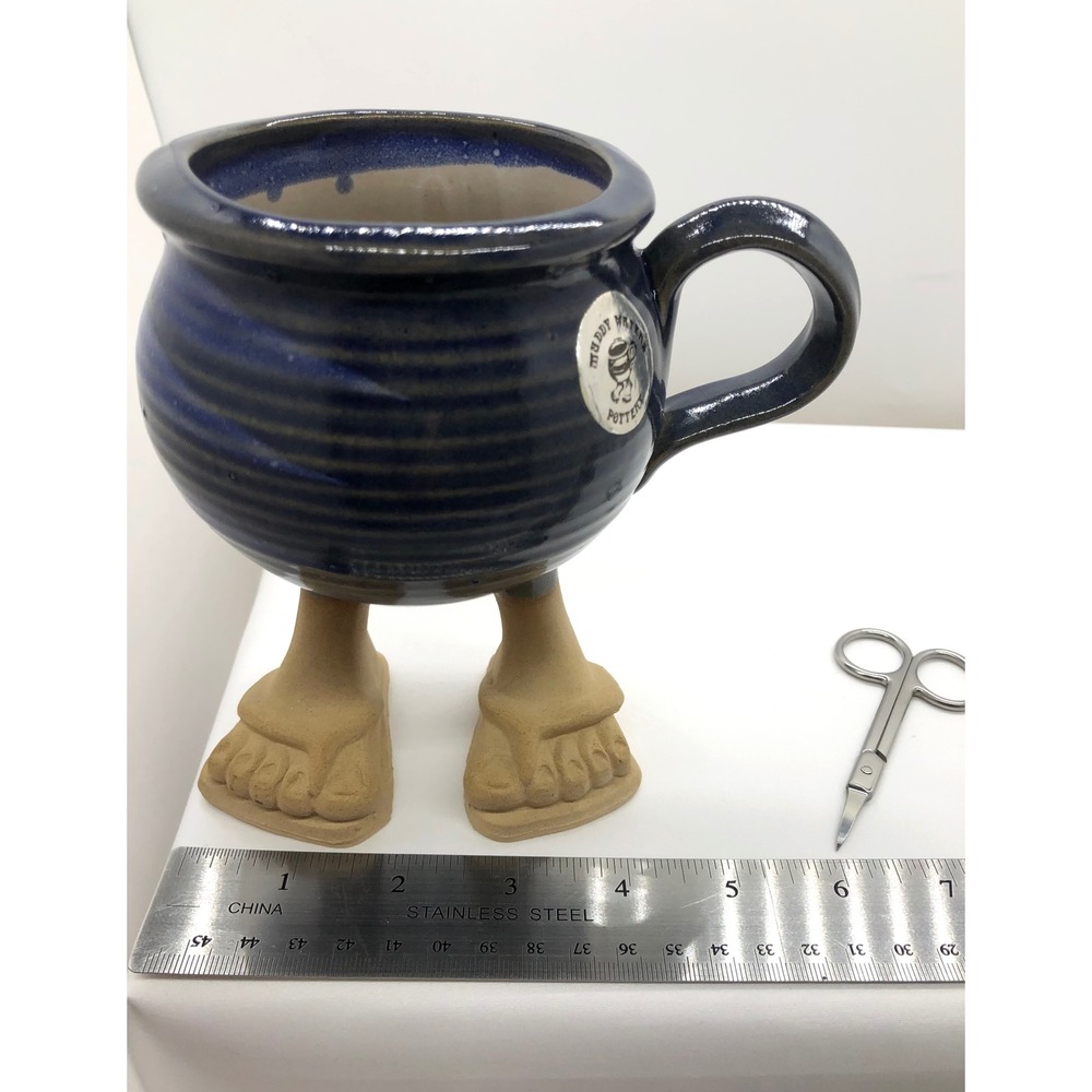 Muddy Waters Pottery 1985 Vintage Feet Flip Flops Coffee Mug Cobalt Blue 6in - Picture 6 of 11